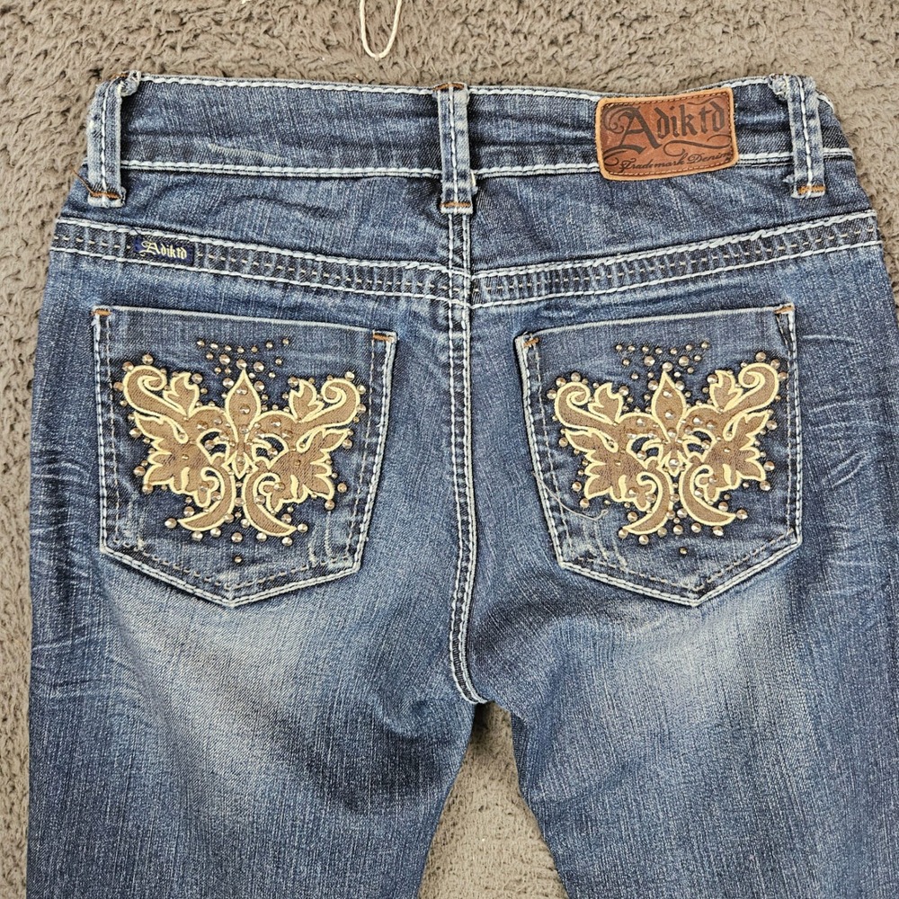 Adiktd Womens Bootcut Jeans Size 0 Long 26x35 Embellished Wing Pockets Blue-L